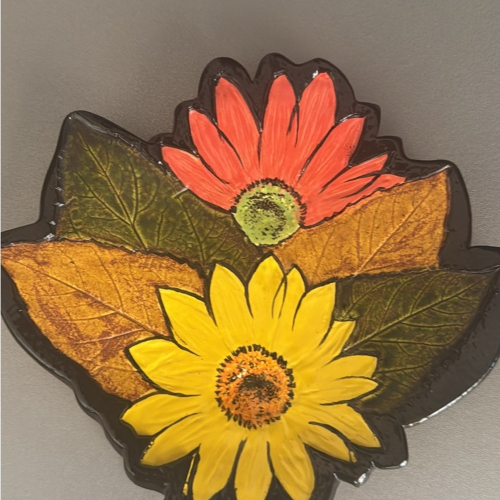 Vintage Hand-Painted Floral Decorative Plate - Yellow & Orange Flowers